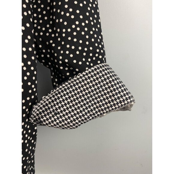Chaps No Iron Women's 2x Polka Dot Button Down Top Flip Cuff Black White - Picture 2 of 6